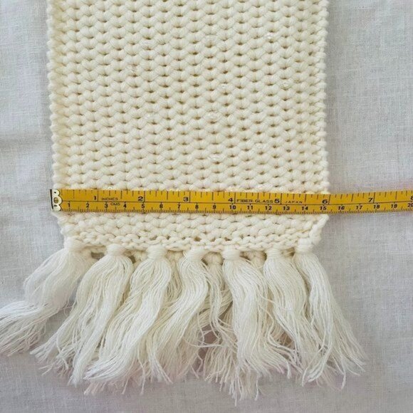 Janeville Knitted White Wool Blend Scarf 6 in W x 58 in L w/ Sequins and Fringe - Picture 5 of 7